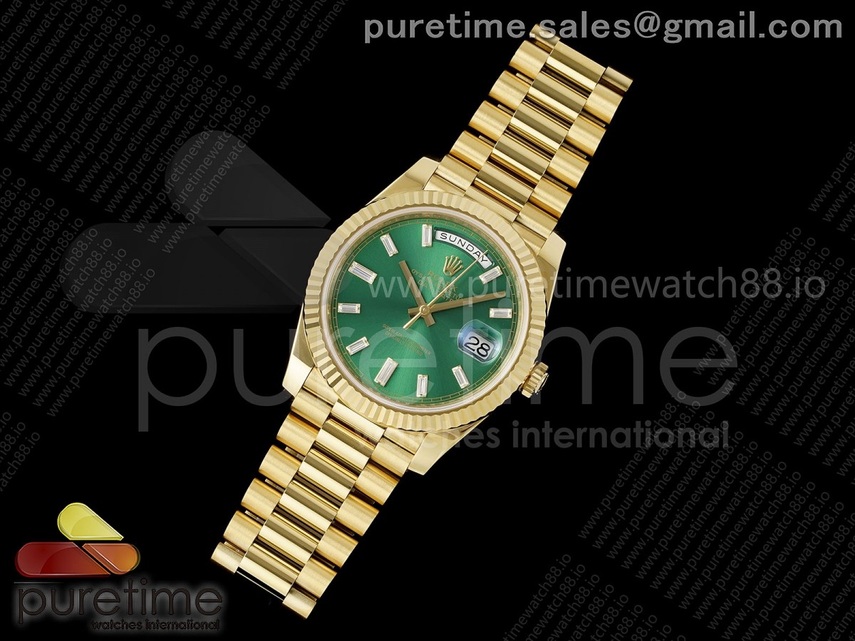 Day Date 40 YG RGF 1:1 Best Edition Green Crystal Dial on President Bracelet VR3255