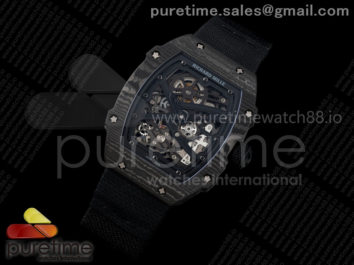 AVF RM67-02 NTPT All Black Skeleton Dial on Black Elastic strap CRMA7 Clone V2