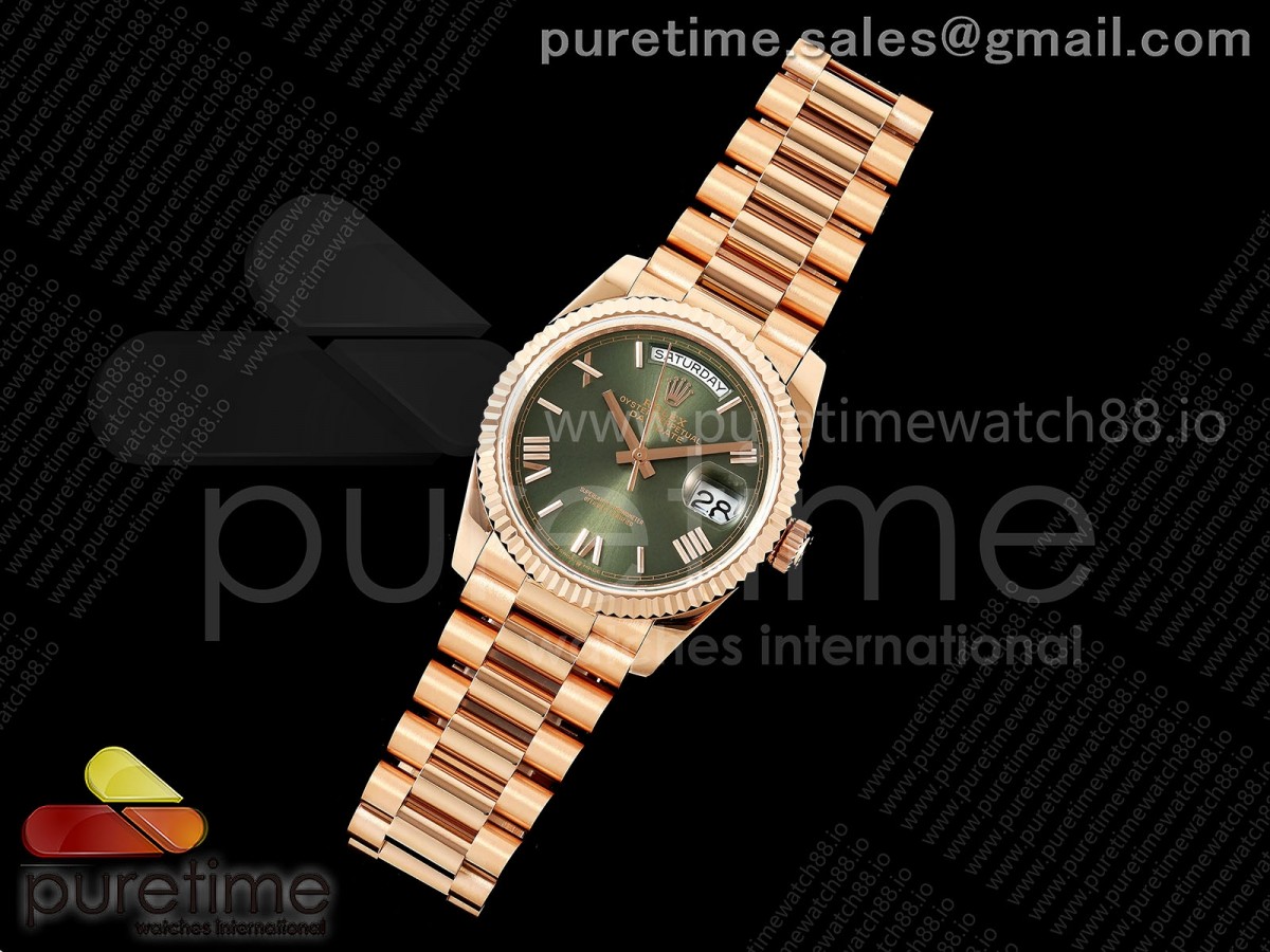 Day Date 36 RG QF 1:1 Best Edition 904L Steel Green Roman Dial on President Bracelet A2836 V3