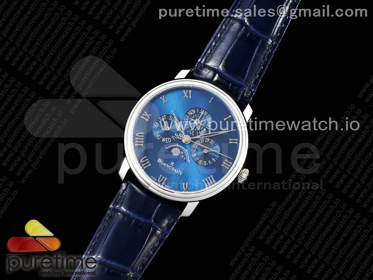 Villeret Quantieme Perpetuel 6656 SS HRF Best Edition Blue Dial on Blue Leather Strap A5954