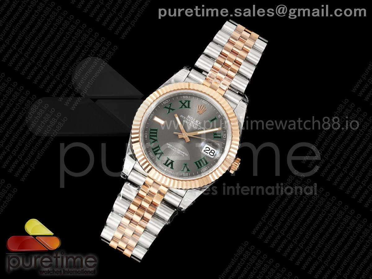 DateJust 41 126331 SS/RG VSF 1:1 Best Edition Gray Dial Green Roman on Jubilee Bracelet VS3235 V2s