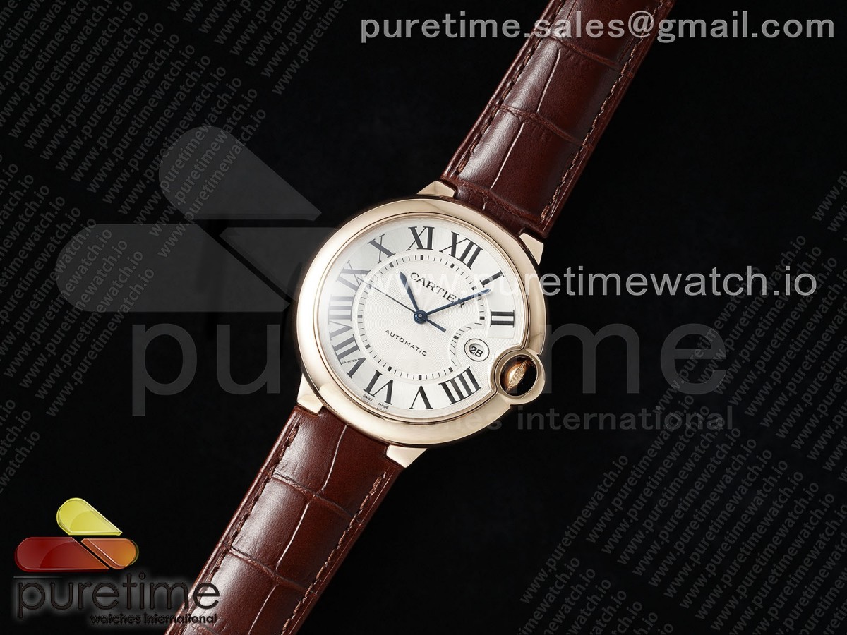 Ballon Bleu 42mm RG AF 1:1 Best Edition White Texture Dial on Brown Leather Strap A2824 V5