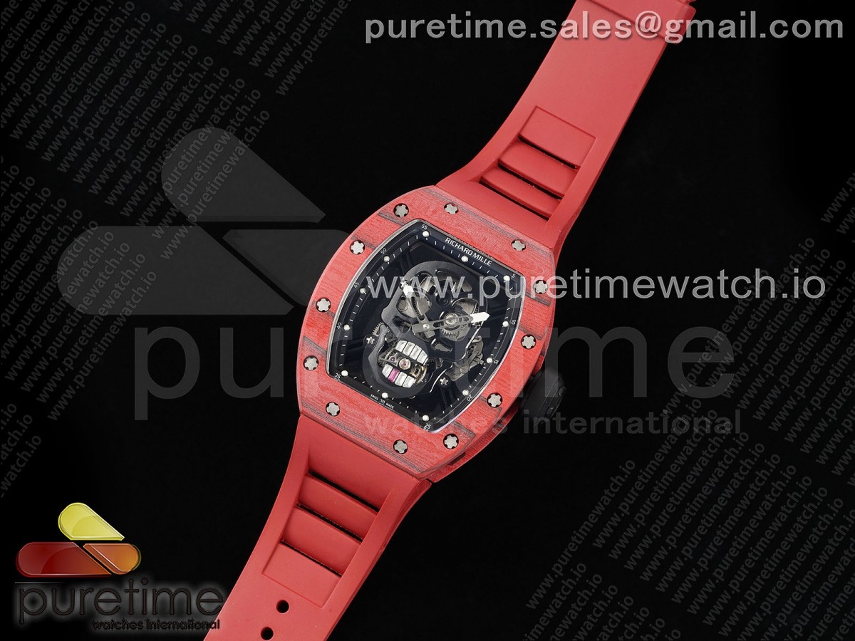RM52 Black Skull Tourbillon Red Carbon YSF Best Edition on Red Rubber Strap