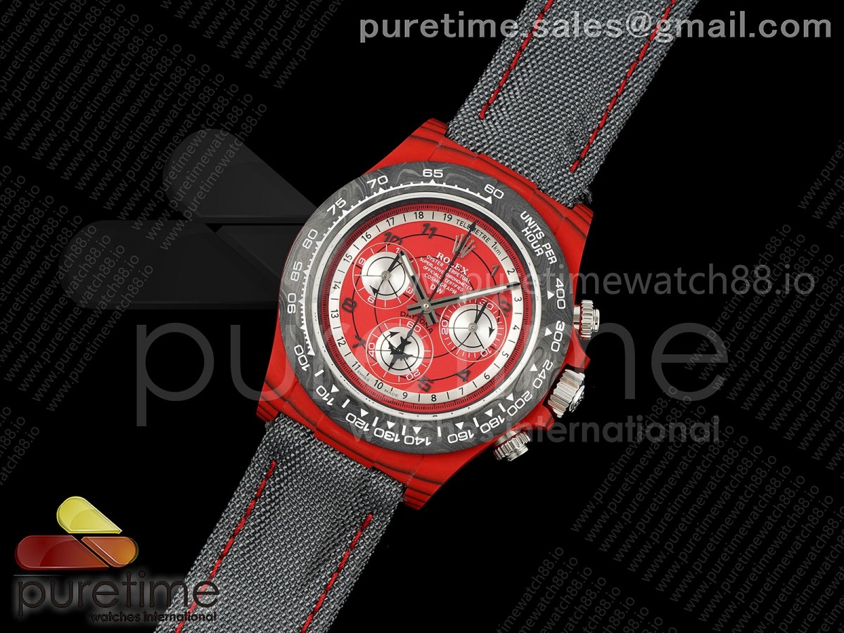 Daytona DIW Red Carbon N6F 1:1 Best Edition Red Global Dial on Gray Nylon Strap SA4130