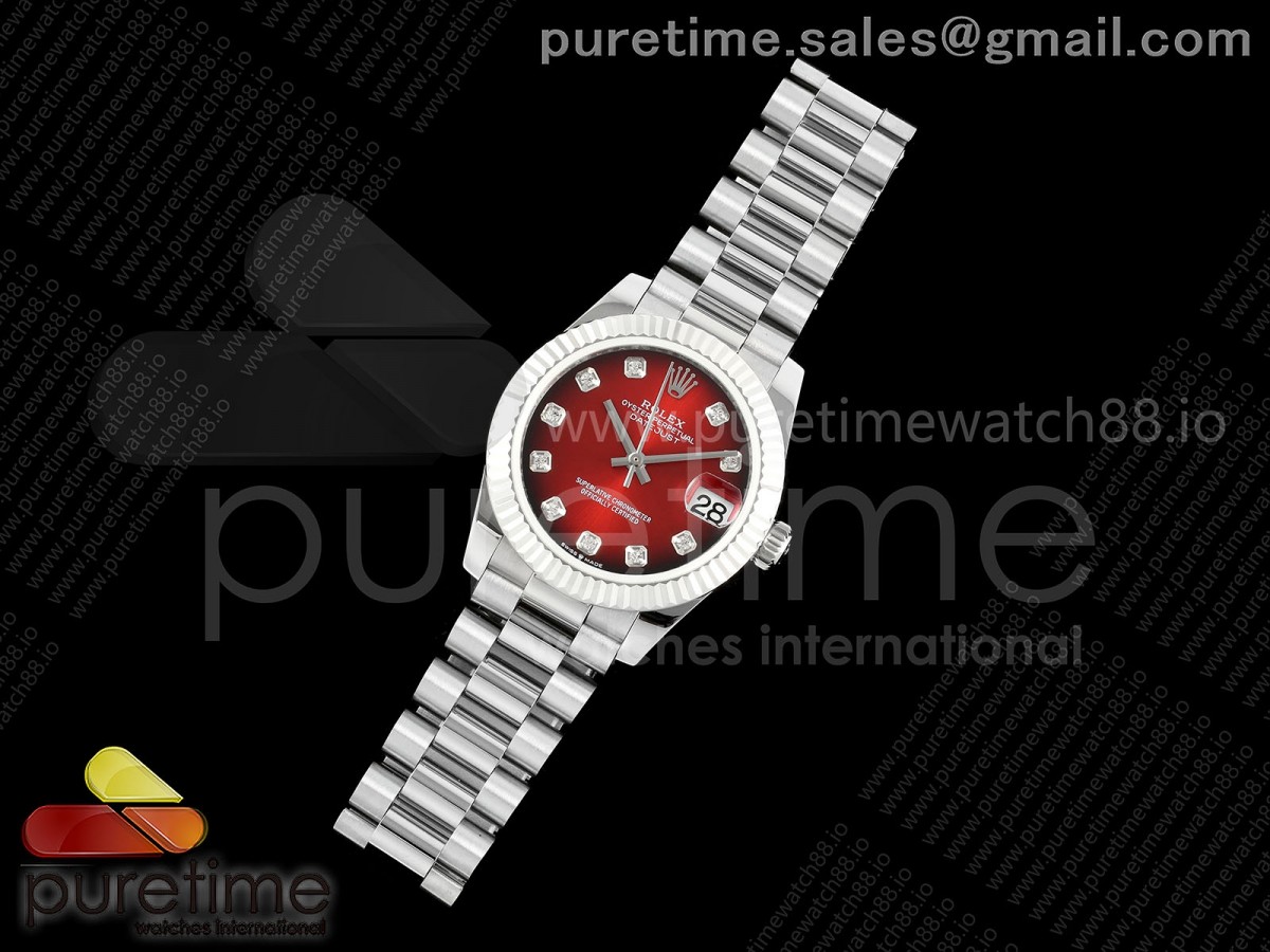 DateJust 31 SS GMF 1:1 Best Edition Red Dial on President Bracelet A2824