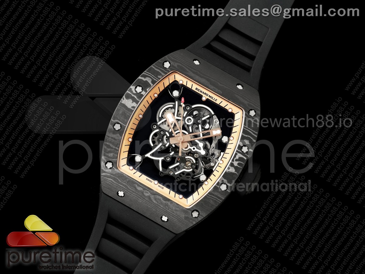 RM055 NTPT Mille Studio 1:1 Best Edition Gold Inner Bezel on Black Rubber Strap RMUL2 Super Clone (Custom Case Set)