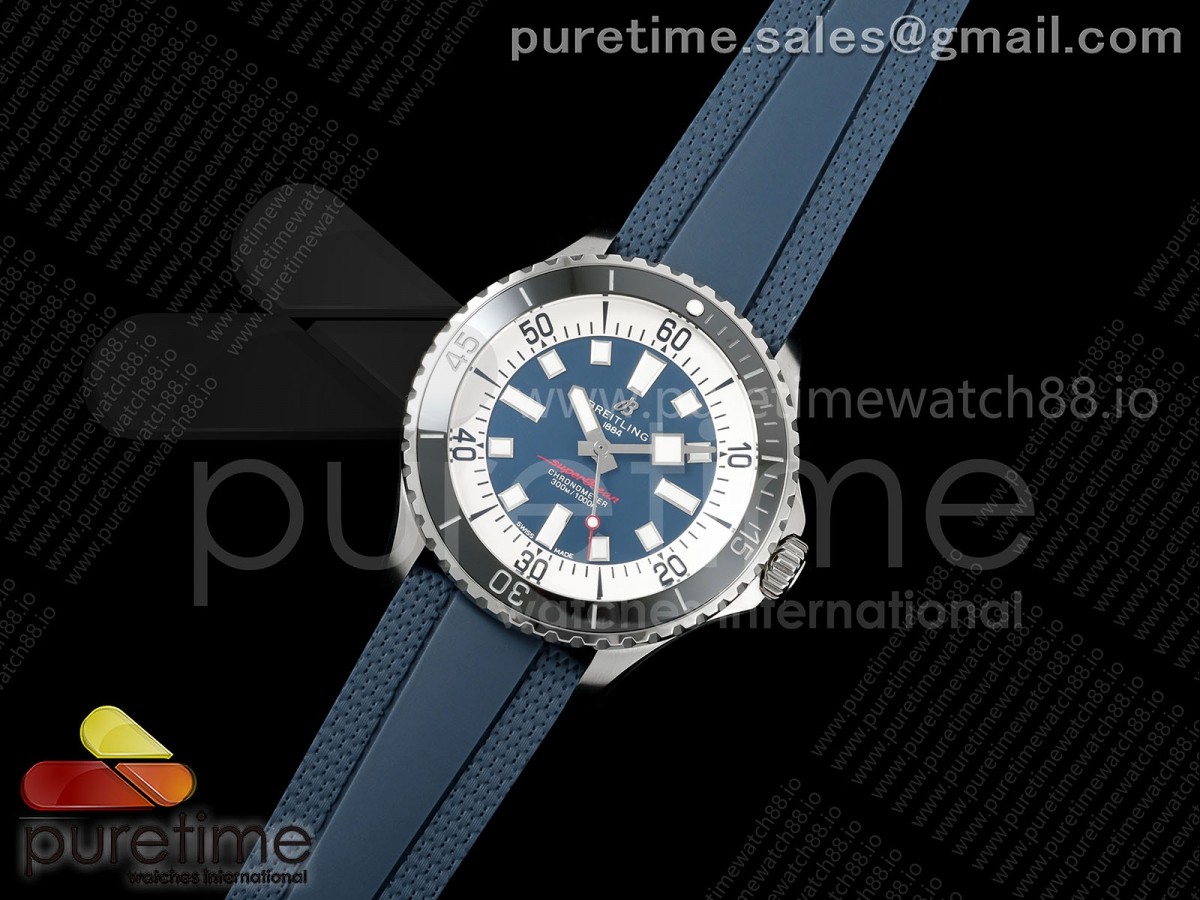 SuperOcean Automatic 44 SS Black Bezel TF 1:1 Best Edition Blue Dial on Blue Rubber Strap A2824