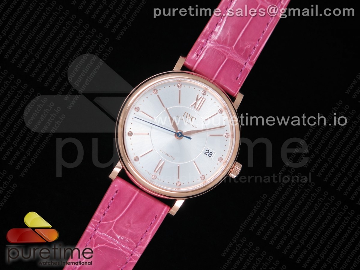 Portofino Automatic 37 RG M+F 1:1 Best Edition Silver Dial on Pink Crocodile Strap A35111