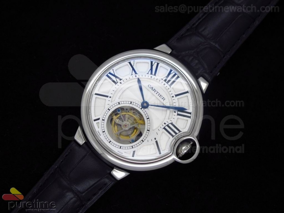 Ballon Bleu Tourbillon SS White Dial on Black Leather Strap