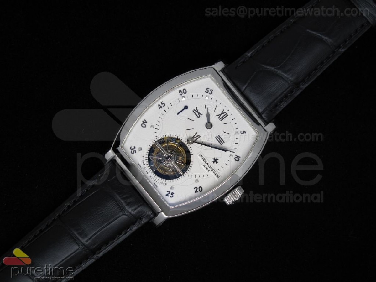 Malte Regulator Tourbillon SS White Dial Leather Strap