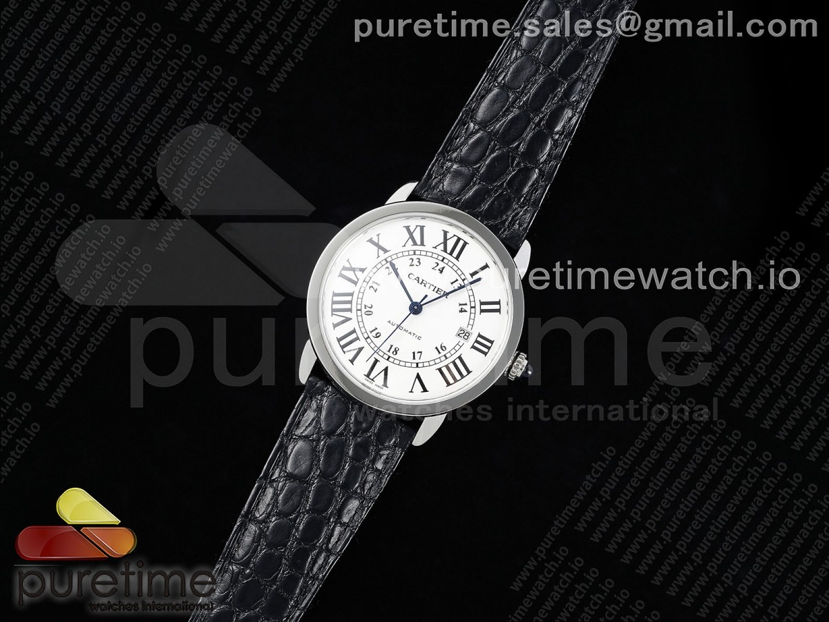Ronde Solo 42mm SS AF 1:1 Best Edition White Dial on Black Croco Strap MIYOTA 9015