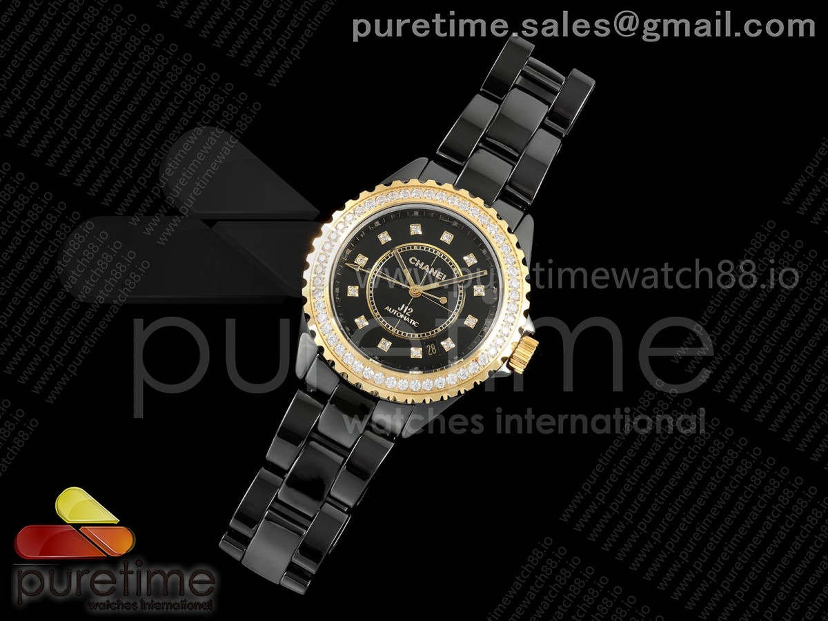 J13 38mm HTF 1:1 Best Edition Black Ceramic Black Dial YG Diamonds Bezel on Bracelet A12.1