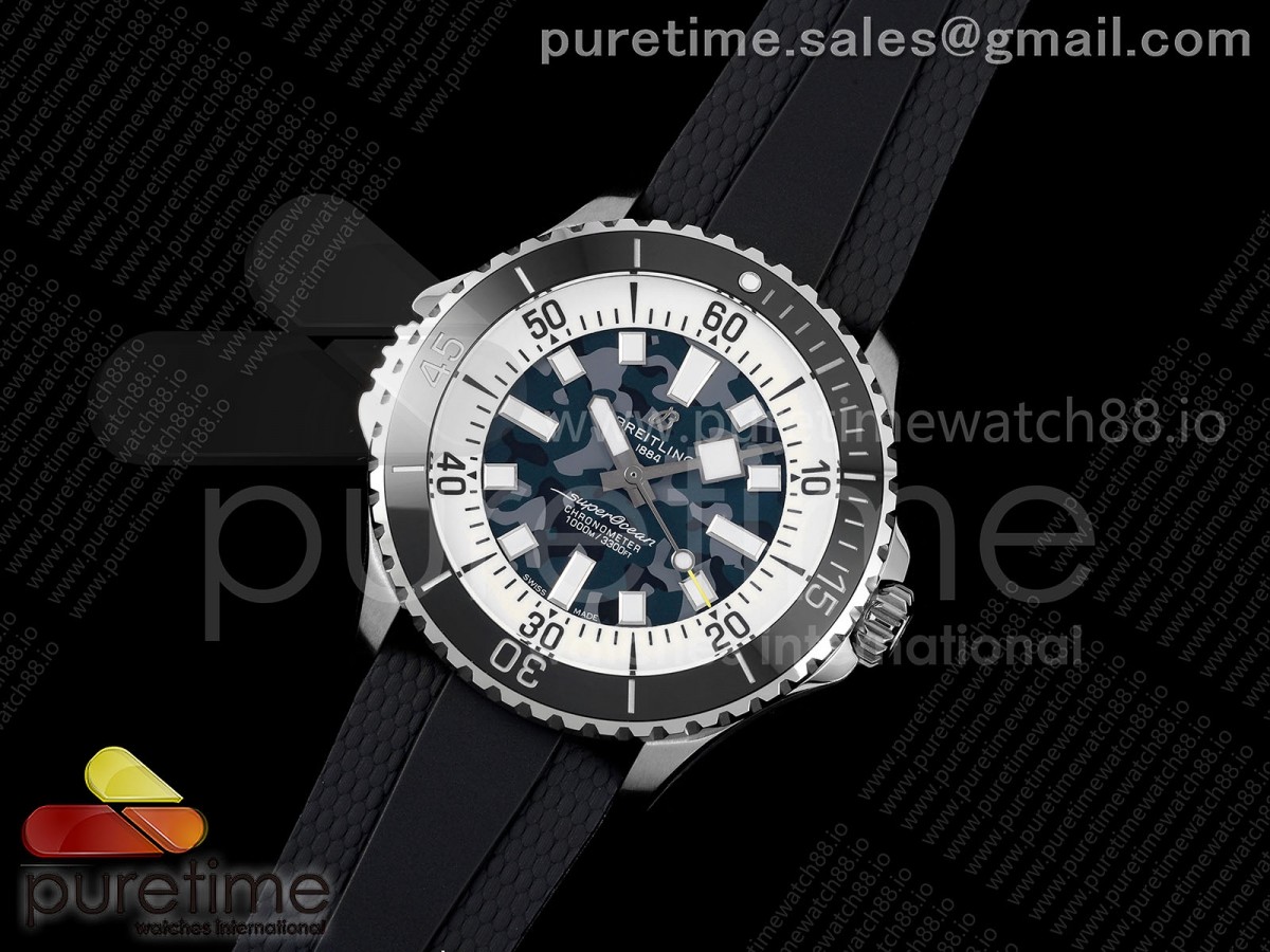Superocean 46 SS BLF 1:1 Best Edition Blue Camou Dial on Black Rubber Strap A2824