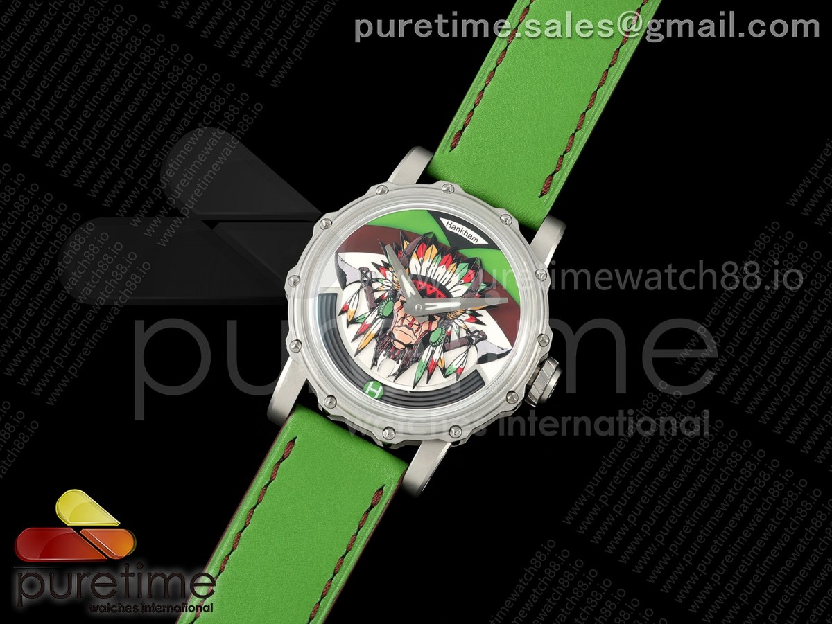 Hankham SS Indians Dial on Green Leather Strap MIYOTA 8215