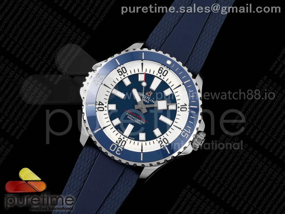 Superocean 46 SS BLF 1:1 Best Edition Blue/White Dial on Blue Rubber Strap A2824