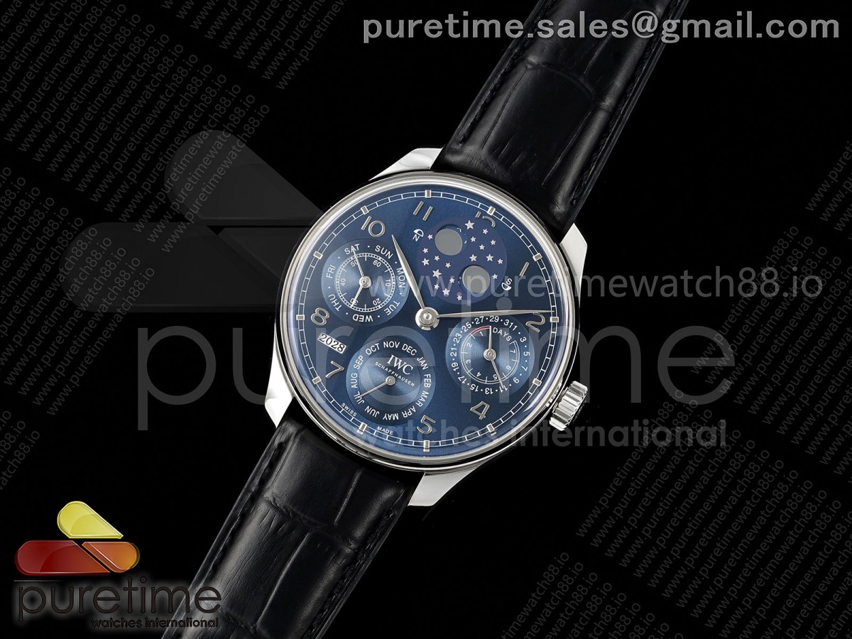 Portugieser Perpetual Calendar SS 5033 APSF 1:1 Best Edition Blue Dial on Black Leather Strap A52610 Clone