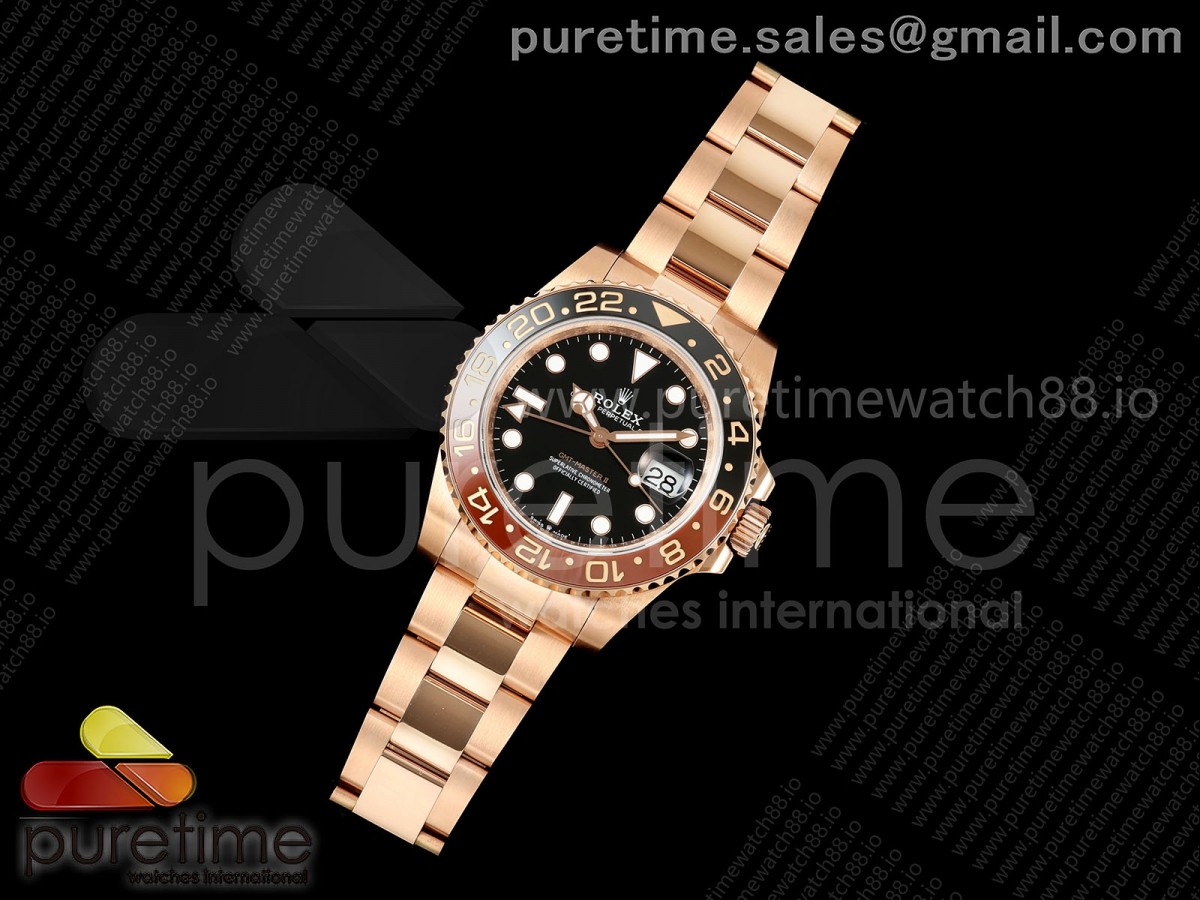 GMT-Master II 126715 CHNR 904L QF 1:1 Best Edition Black Dial on RG Bracelet JH3285 Free Sprung