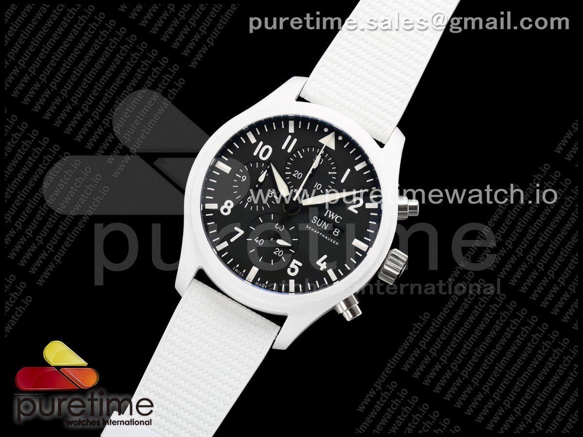 Pilot Chrono IW389105 White Ceramic “Lake Tahoe” APSF 1:1 Best Edition on White Rubber Strap DD69385 Super Clone