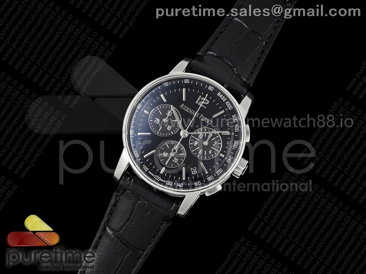Code 11.59 Chrono 26393 SS APSF 1:1 Best Edition Black Dial on Black Leather Strap SA4401 Super Clone