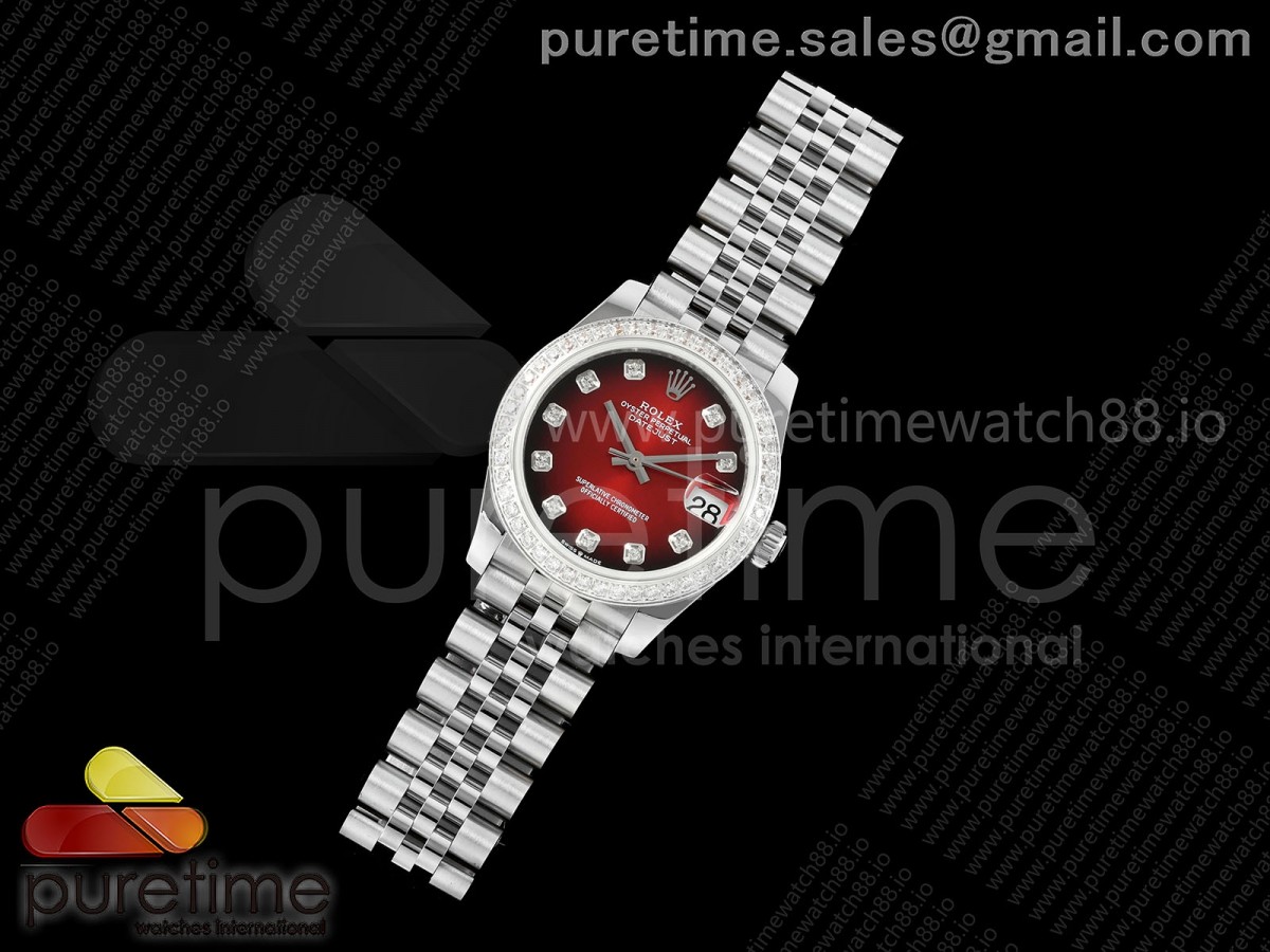 DateJust 31 SS GMF 1:1 Best Edition Red Dial Diamonds Bezel on Jubilee Bracelet A2824