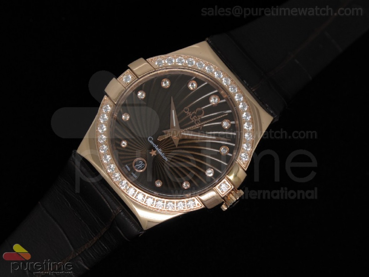 Constellation Quartz 35mm RG Brown Diamonds Bezel on Black Leather Strap