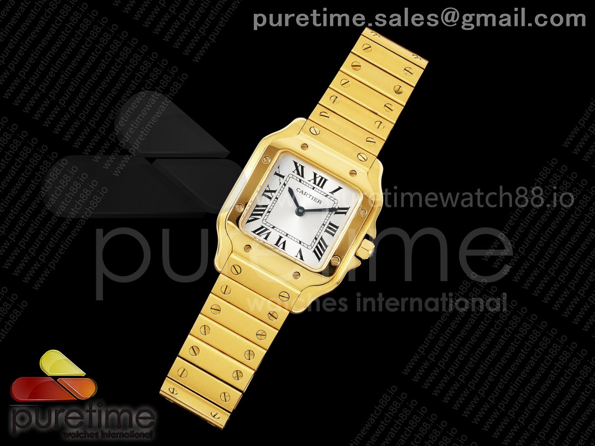 Santos 27mm YG 8848F 1:1 Best Edition Silver Dial on YG Bracelet Quartz