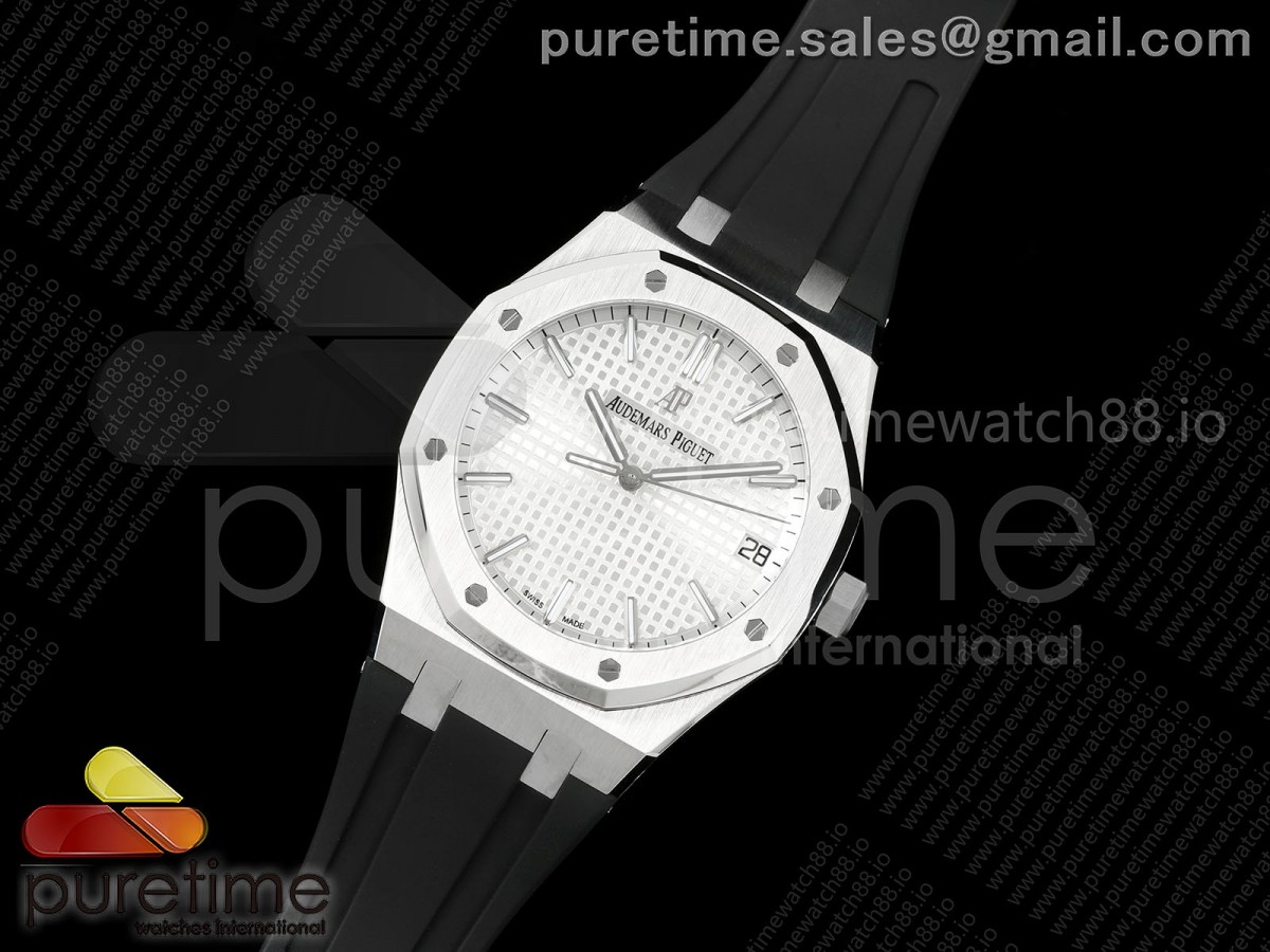 Royal Oak 15500 SS APSF 1:1 Best Edition Silver Dial on Black Rubber Strap SA4302 Super Clone V3 (Free Sprung)