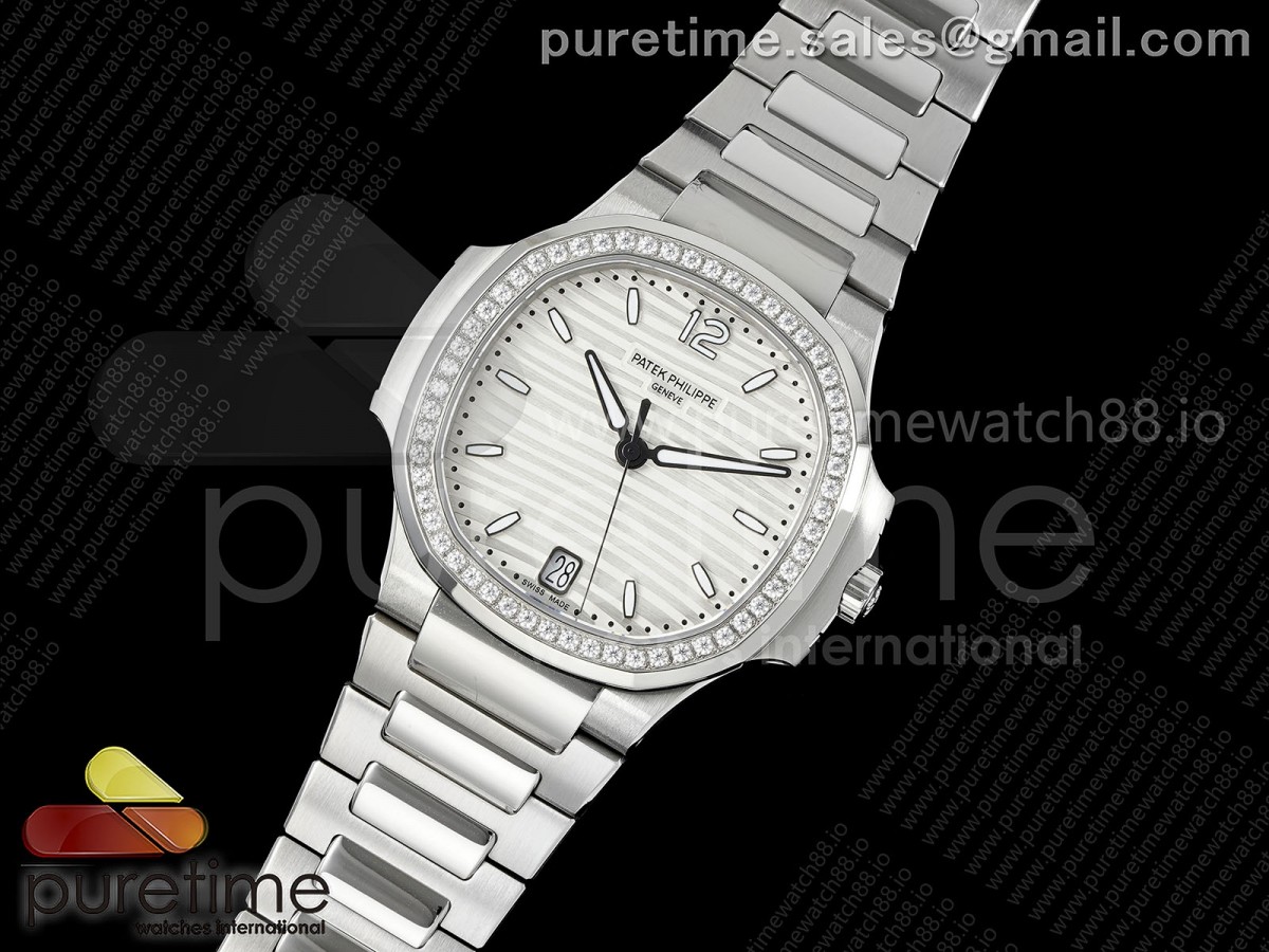 Nautilus 7118 Ladies DDF 1:1 Best Edition Silver Dial Diamonds Bezel on SS Bracelet DD324 Super Clone