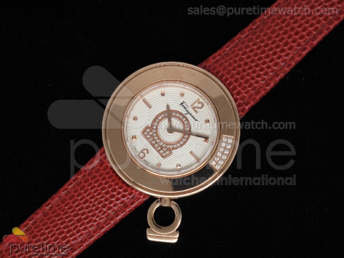 Gancino Sparkling RG White Textured Dial on Red Leather Strap Quartz