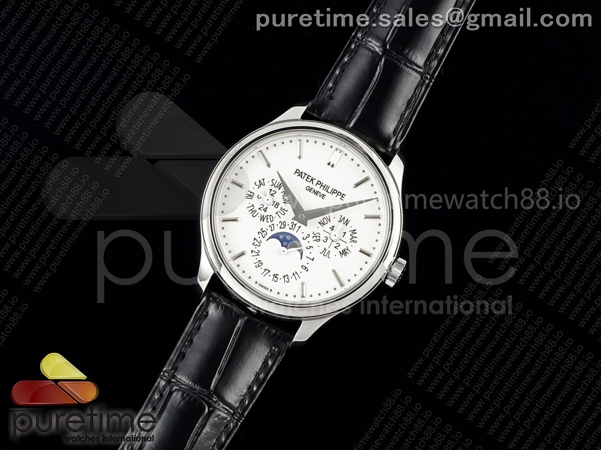 Perpetual Calendar 5140 SS 3KF Best Edition White Dial on Black Leather Strap A240