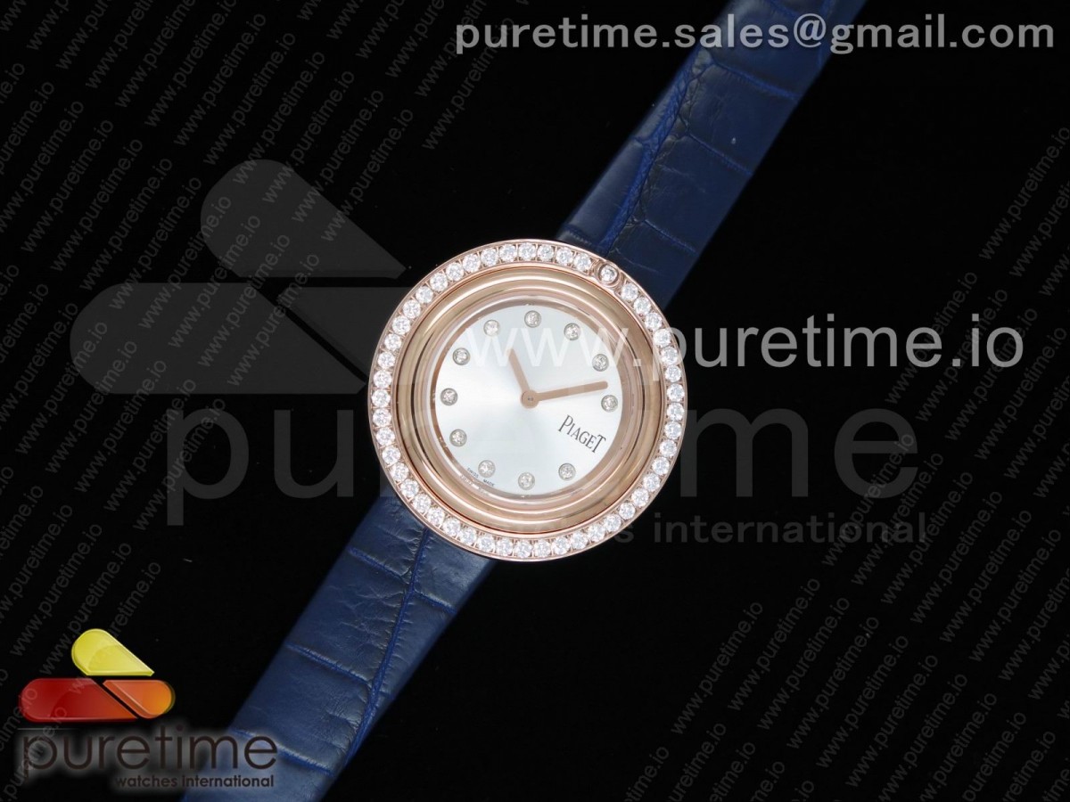 Possession Watch RG White Dial Diamonds Bezel on Blue Leather Strap Jap Quartz Movement