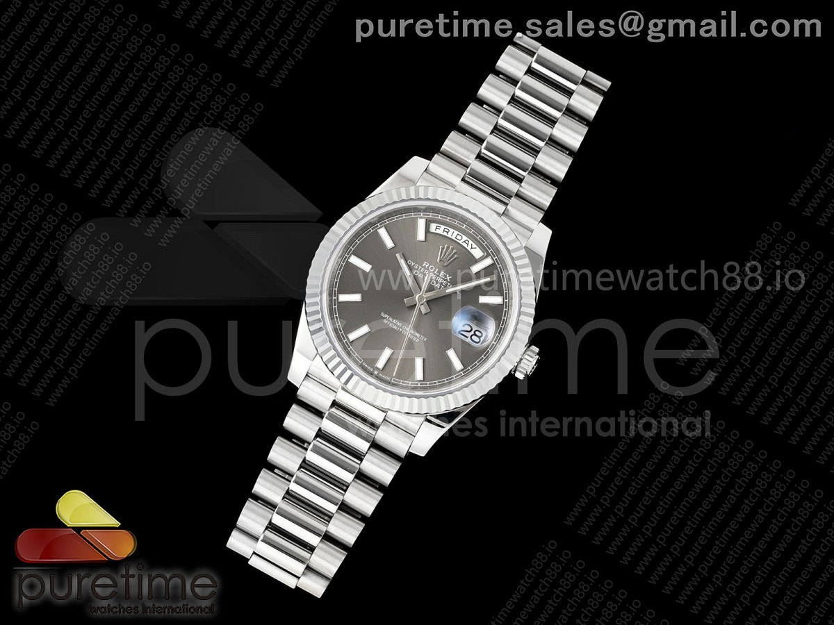 Day Date 40 SS RGF 1:1 Best Edition Gray Stick Dial on President Bracelet VR3255