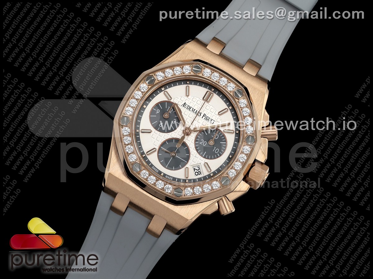 Royal Oak Offshore 37mm RG Ladies 26231 APSF 1:1 Best Edition White/Gray Dial on Gray Rubber Strap A2385