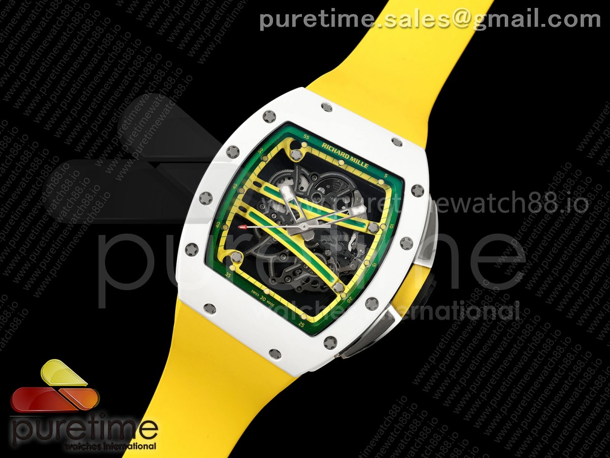 RM061 White Ceramic A9F 1:1 Best Edition on Yellow Rubber Strap RMUL2 Free Sprung