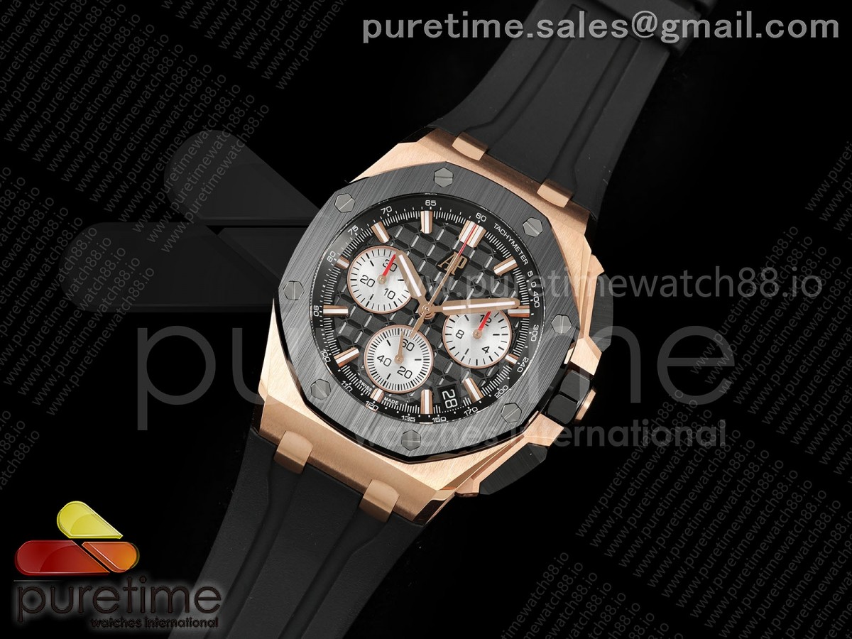 Royal Oak Offshore 26420 RG Ceramic Bezel DDF 1:1 Best Edition Black/Silver Dial on Black Rubber Strap DD4401 Super Clone