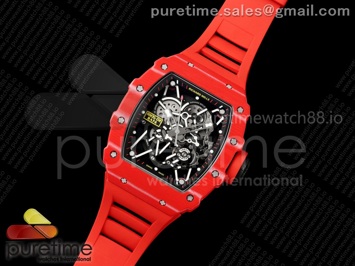 Mille Studio RM035-02 Red NTPT 1:1 Best Edition Skeleton Dial on Red Rubber Strap RMAL1 Super Clone Free Sprung