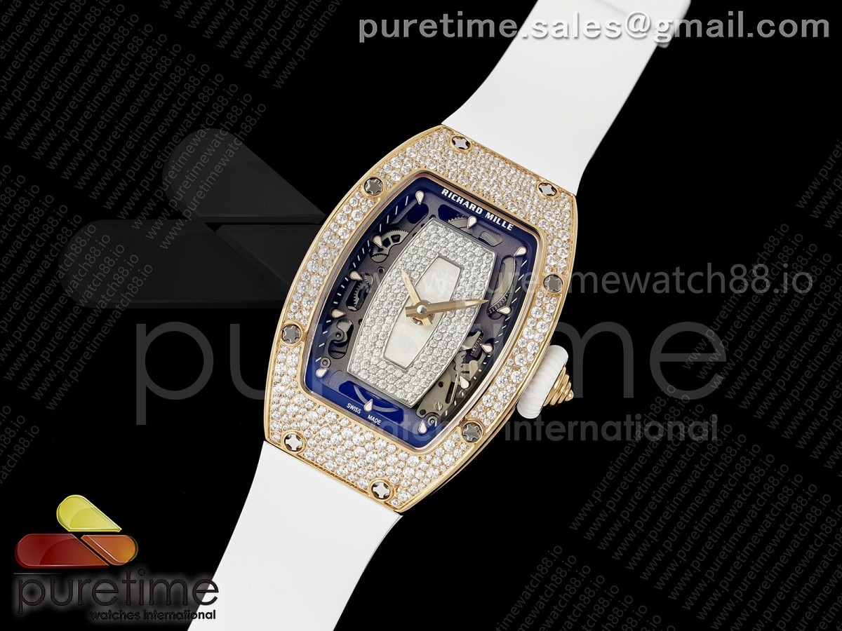 RM07 Ladies Snow Diamonds RG ZF 1:1 Best Edition White Dial on White Rubber Strap CRMA2 Clone
