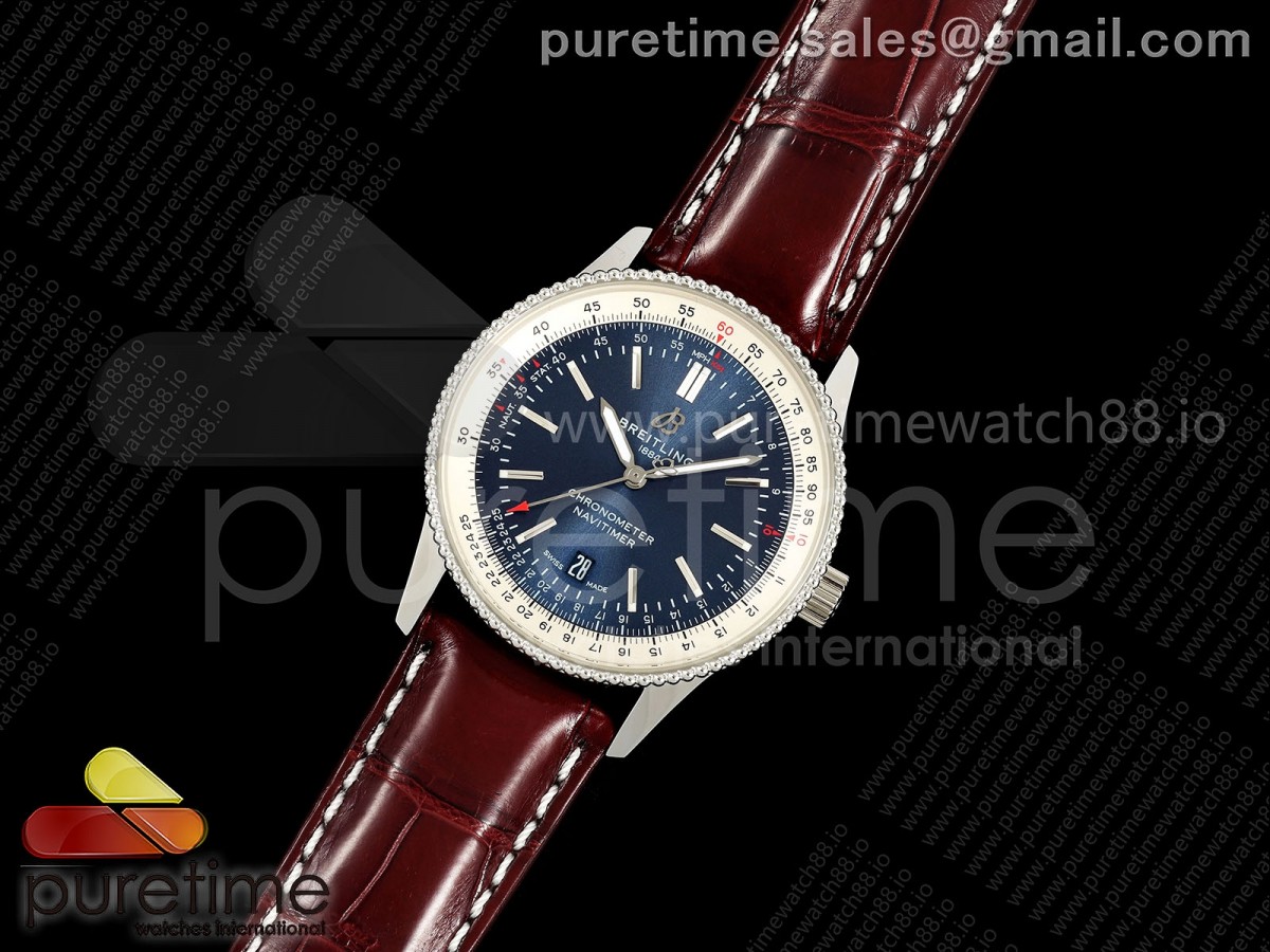 Navitimer 41 Date SS TF 1:1 Best Edition Blue Dial on Brown Leather Strap A2824