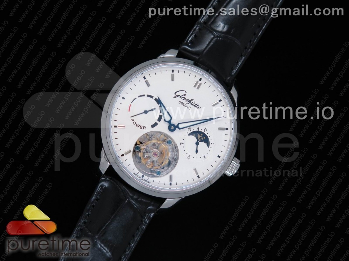 Senator Tourbillon SS White Dial on Black Leather Strap