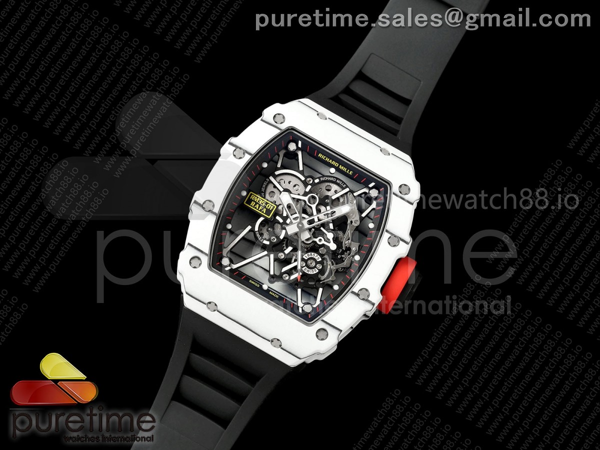 Mille Studio RM035-01 White NTPT 1:1 Best Edition Skeleton Dial on Black Rubber Strap RMAL3 Super Clone Free Sprung