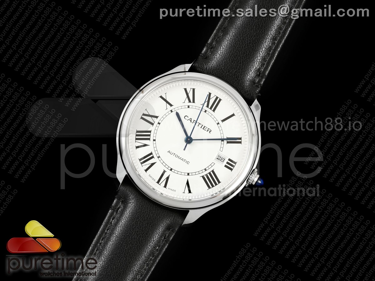 Ronde Louis 40 SS BSF Best Edition White Dial on Black Leather Strap A1847