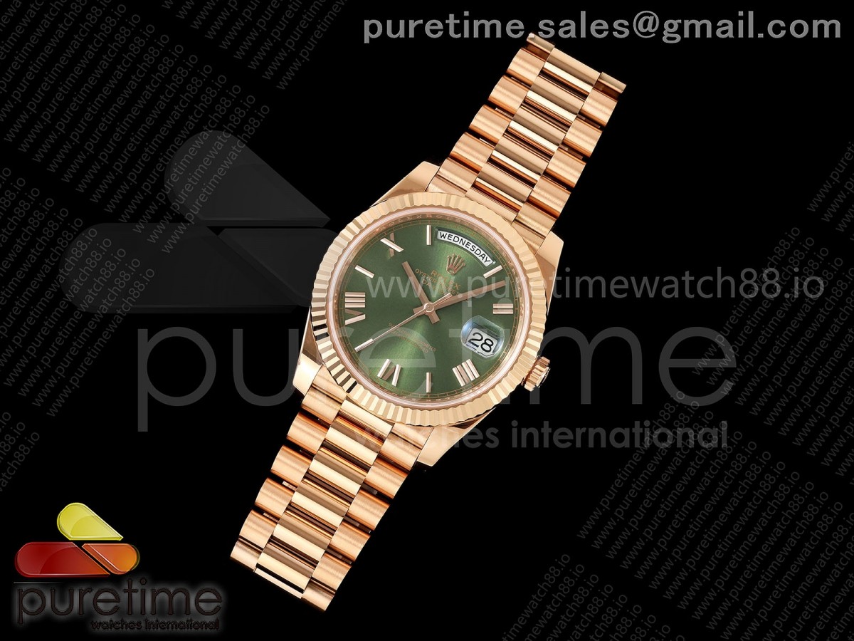 Day Date 40 RG RGF 1:1 Best Edition Green Roman Dial on President Bracelet VR3255