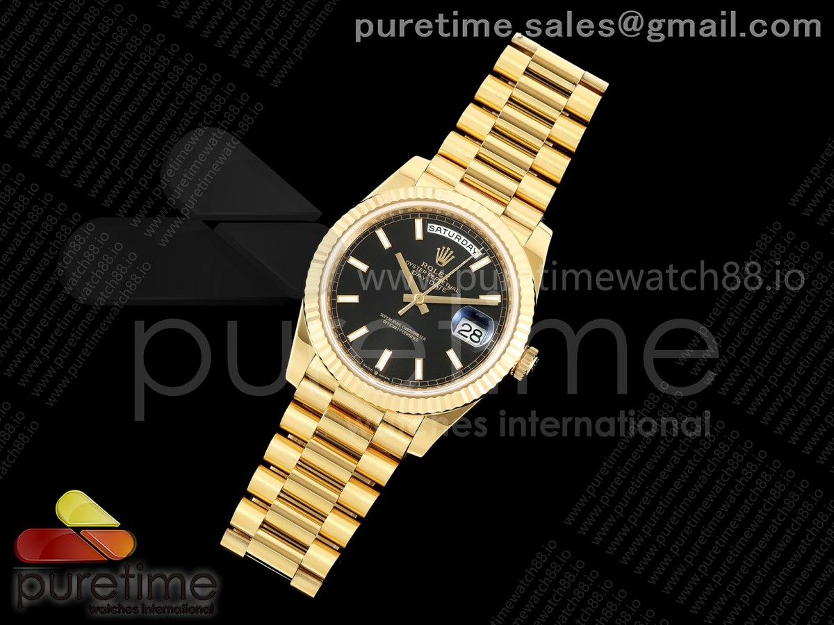 Day Date 40 YG 228238 RGF 1:1 Best Edition Black Stick Dial on President Bracelet VR3255 (211g)