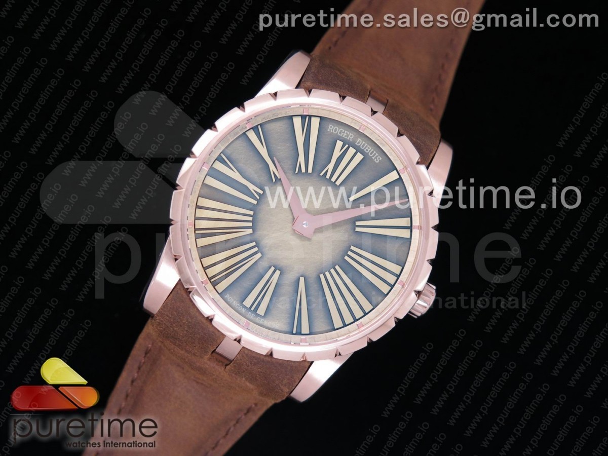 Excalibur 42mm Dbex0050 RG RDF 1:1 Best Edition Brown Dial on Brown Leather Strap A830 (Micro Rotor)