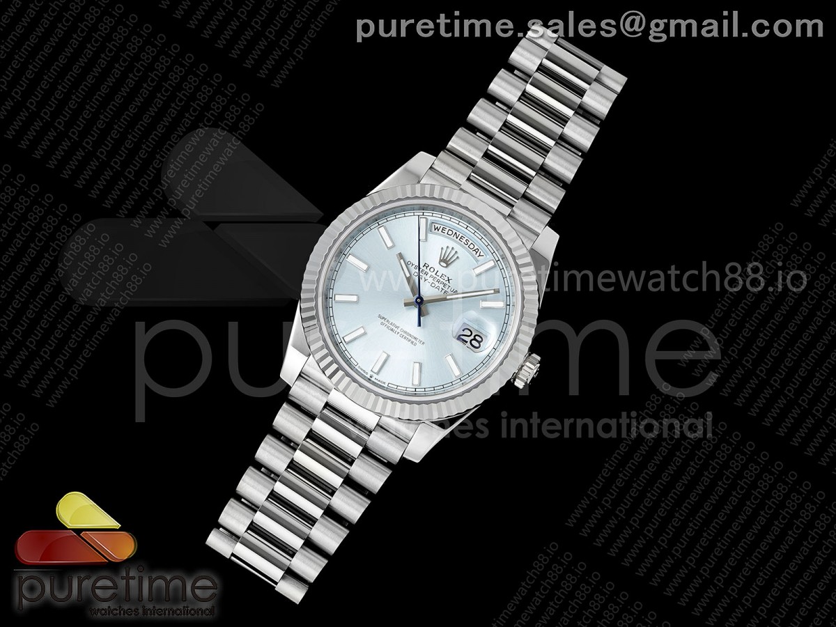 Day Date 40 SS RGF 1:1 Best Edition Ice Blue Stick Dial on President Bracelet VR3255