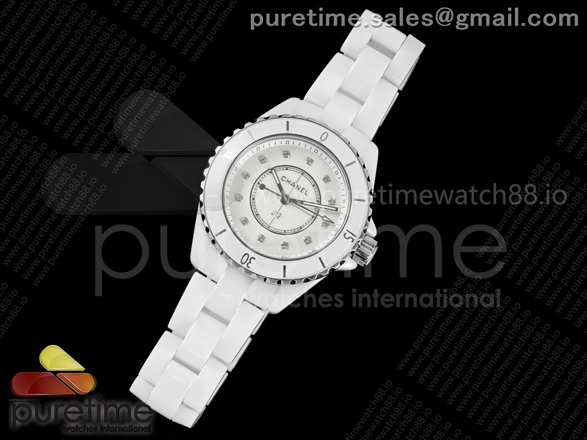 J13 33mm HTF 1:1 Best Edition White Korea Ceramic White Dial Diamonds Markers on Bracelet ETA Quartz