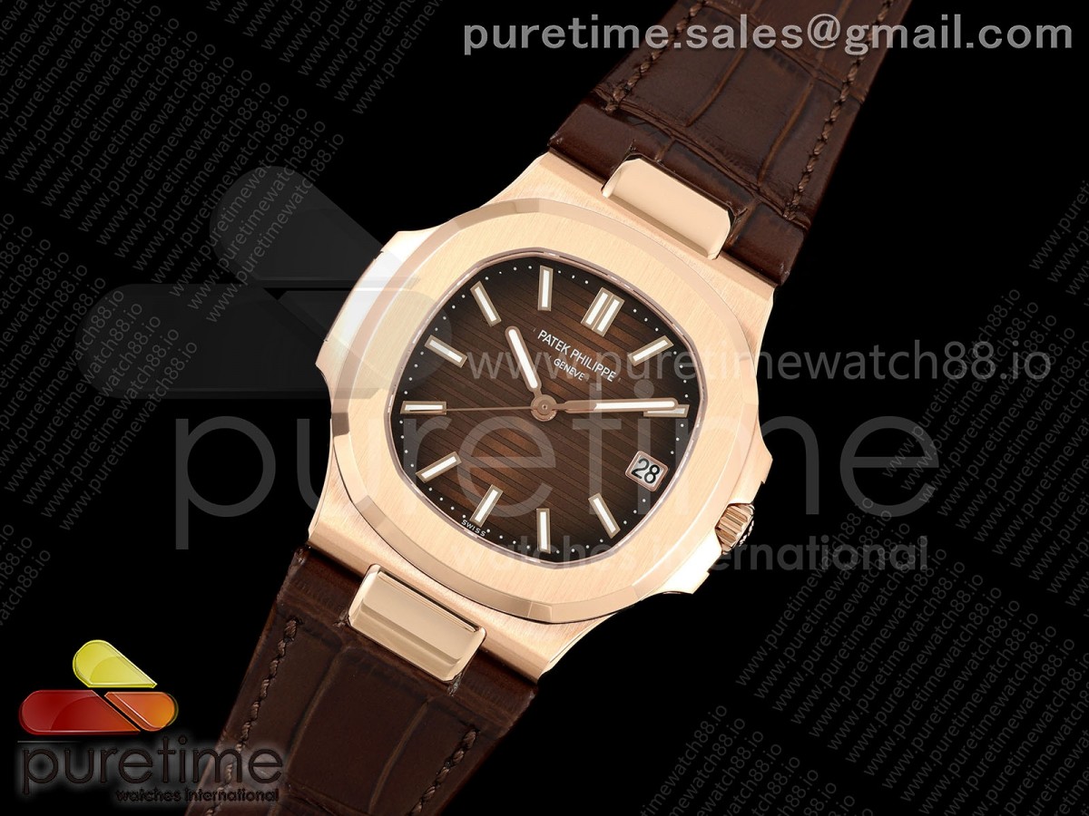 Nautilus 5711 RG DDF 1:1 Best Edition Brown Dial on Brown Leather Strap DD330 Super Clone (Weighted)