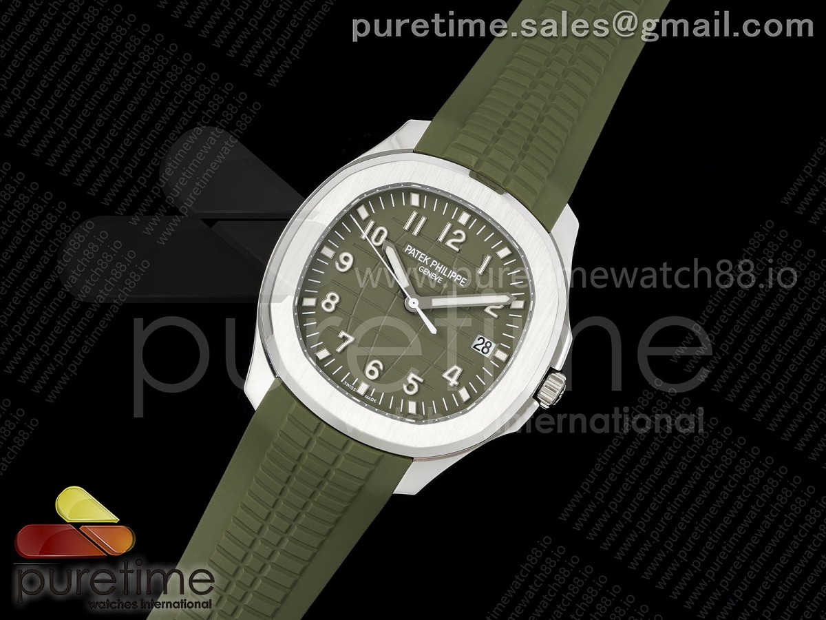 Aquanaut 5168G 42mm SS APWF 1:1 Best Edition Green Dial on Green Rubber Strap A324 Super Clone (Weighted)
