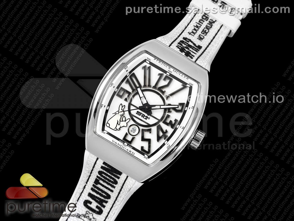 #FR2NCK Muller Vanguard Polished SS ABF Best Edition White Dial on White Rubber Strap A2824