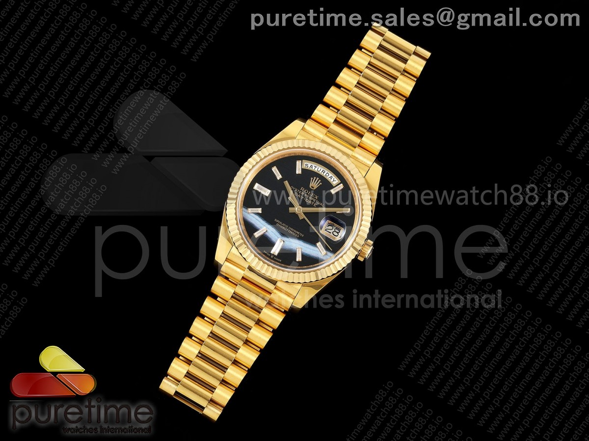 Day Date 40 YG EWEF 1:1 Best Edition Black Onyx Crystal Dial on President Bracelet A3255 (Weighted)